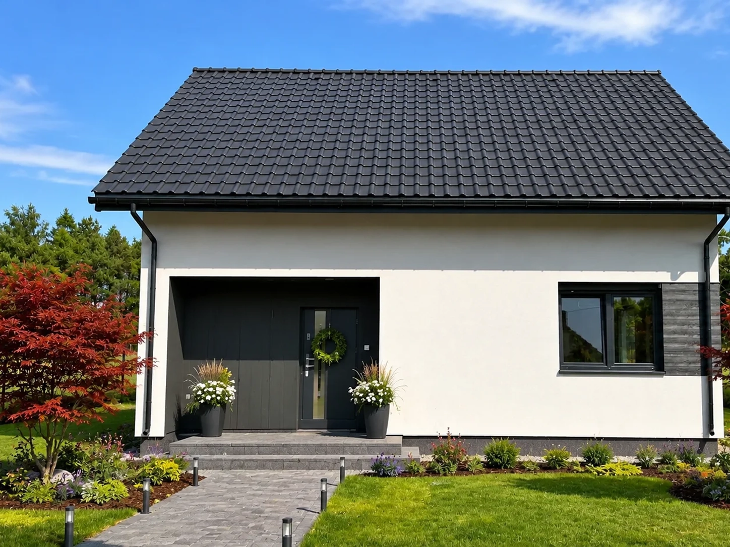 Dom szkieletowy Bargłówka, budynek z poddaszem, 119 m2 - wizualizacja elewacji frontowej