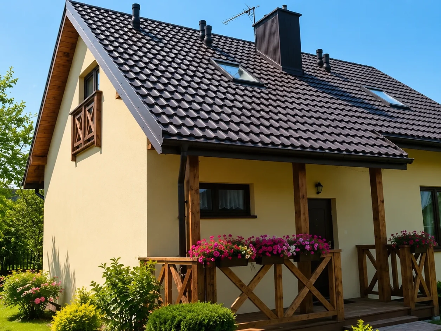 Dom szkieletowy Bieruń, budynek z poddaszem, 78 m2 - wizualizacja elewacji frontowej