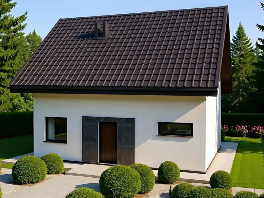 Dom szkieletowy Połomia, budynek z poddaszem, 86 m2 - wizualizacja elewacji frontowej