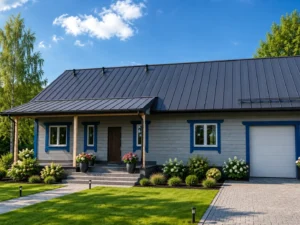 Dom szkieletowy Suwałki 2, budynek parterowy, 126 m2 - wizualizacja elewacji frontowej