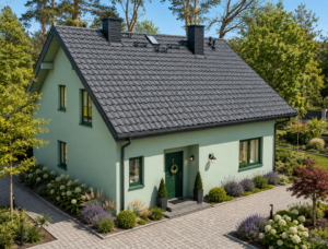 Dom szkieletowy Radom, budynek z poddaszem, 132 m2 - wizualizacja elewacji frontowej