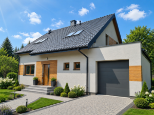 Dom szkieletowy Werdun, budynek z poddaszem, 172 m2 - wizualizacja elewacji frontowej
