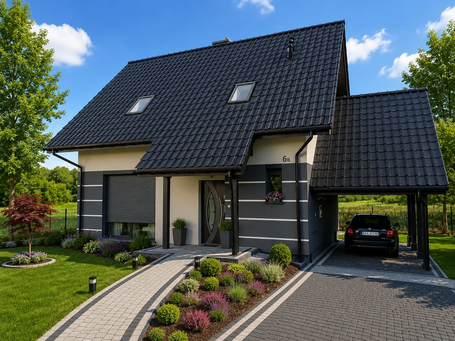 Dom szkieletowy Mysłowice 4, budynek z poddaszem, 115 m2 - wizualizacja elewacji frontowej