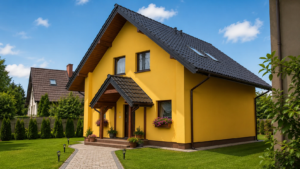 Dom szkieletowy Jaworzno 2, budynek z poddaszem, 105 m2 - wizualizacja elewacji frontowej