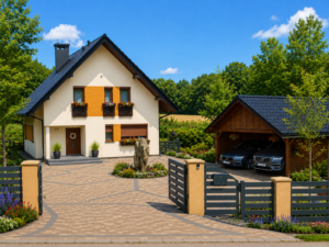 Dom szkieletowy Bełk, budynek z poddaszem, 134 m2 - wizualizacja elewacji frontowej