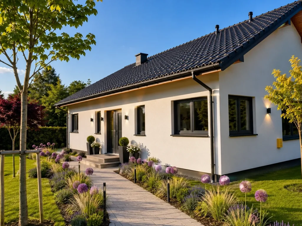 Dom szkieletowy Rybnik 3, budynek parterowy, 112 m2 - wizualizacja elewacji frontowej