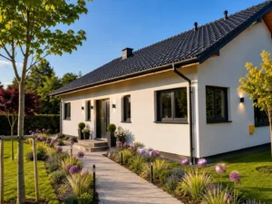 Dom szkieletowy Rybnik 3, budynek parterowy, 112 m2 - wizualizacja elewacji frontowej