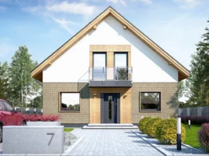 Dom szkieletowy Dom dla Ciebie bez garażu B, budynek z poddaszem, 108 m2 - wizualizacja elewacji frontowej