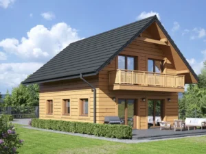 Dom szkieletowy Grochowo Nowe 13 DWS, budynek z poddaszem, 109 m2 - wizualizacja elewacji frontowej