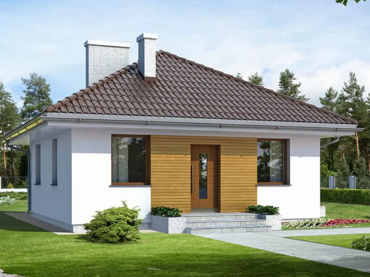 Dom szkieletowy Imbir, budynek parterowy, 50 m2 - wizualizacja elewacji frontowej
