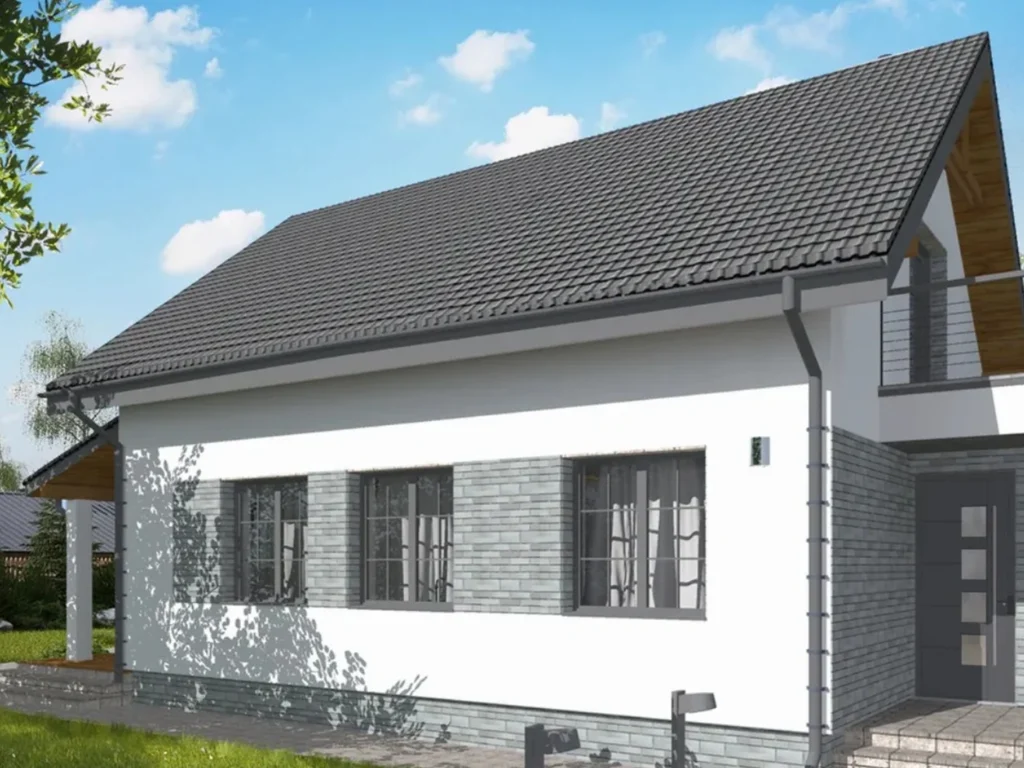 Dom szkieletowy Lager, budynek z poddaszem, 85 m2 - wizualizacja elewacji frontowej