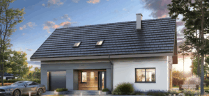 Dom szkieletowy Dom w Malinówkach 11 GA, budynek z poddaszem, 140 m2 - wizualizacja elewacji frontowej