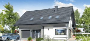 Dom szkieletowy Dom w Malinówkach 9 G, budynek z poddaszem, 119 m2 - wizualizacja elewacji frontowej