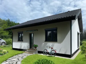 Dom szkieletowy MDDOM 75 parterowy, budynek parterowy, 75 m2 - wizualizacja elewacji frontowej