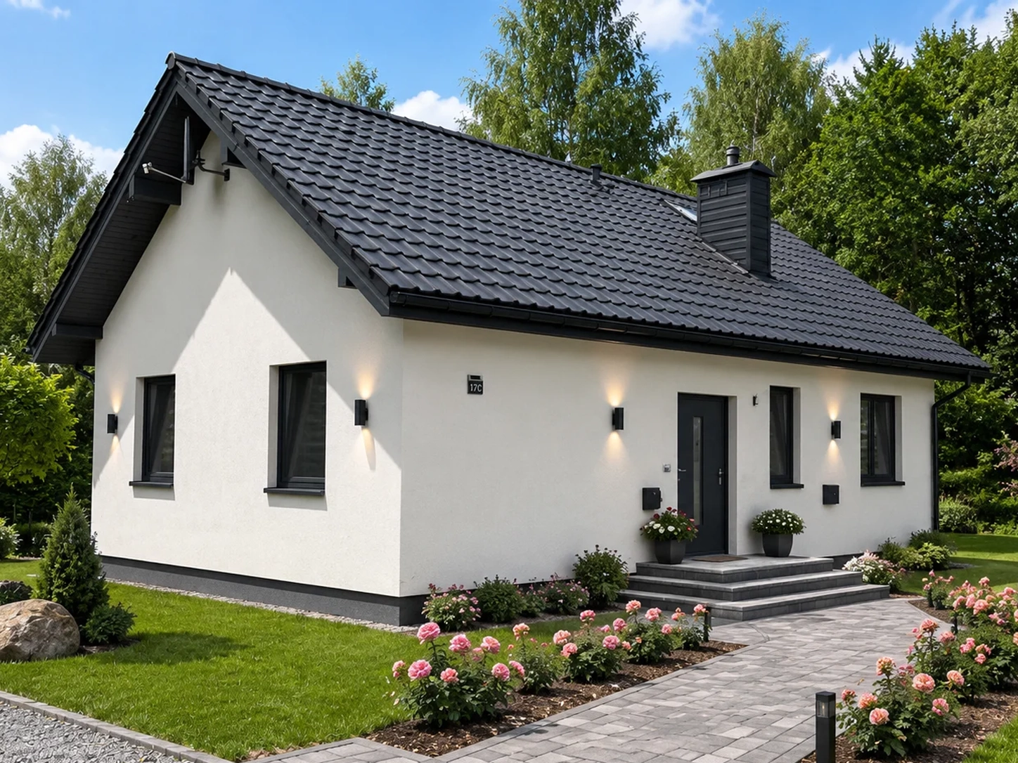 Dom szkieletowy MDDOM 76, budynek parterowy, 76 m2 - wizualizacja elewacji frontowej