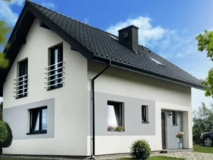 Dom szkieletowy MDDOM 98, budynek z poddaszem, 92 m2 - wizualizacja elewacji frontowej