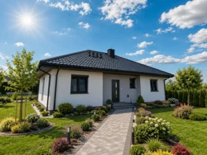 Dom szkieletowy MDDOM 99, budynek parterowy, 100 m2 - wizualizacja elewacji frontowej