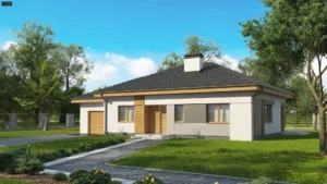 Dom szkieletowy Z273 D a L GL, budynek parterowy, 97 m2 - wizualizacja elewacji frontowej