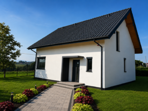 Dom szkieletowy Iskrzyczyn, budynek z poddaszem, 119 m2 - wizualizacja elewacji frontowej