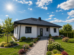 Dom szkieletowy Tarnowskie Góry 4, budynek parterowy, 100 m2 - wizualizacja elewacji frontowej
