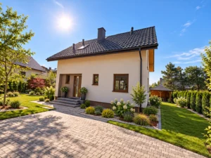 Dom szkieletowy MD Dom 98 w Orzeszu, budynek z poddaszem, 98 m2 - wizualizacja elewacji frontowej